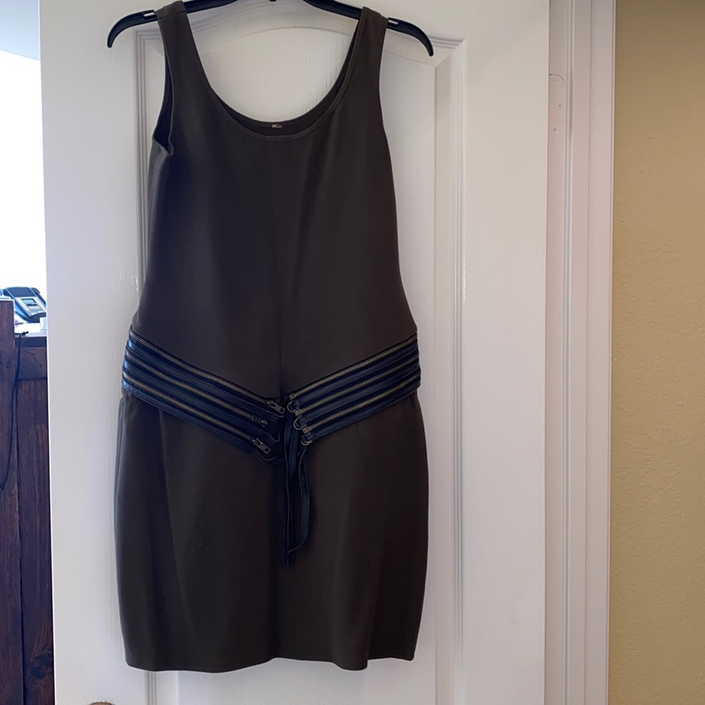 Size Small, dress with olive color & zipper decoration.